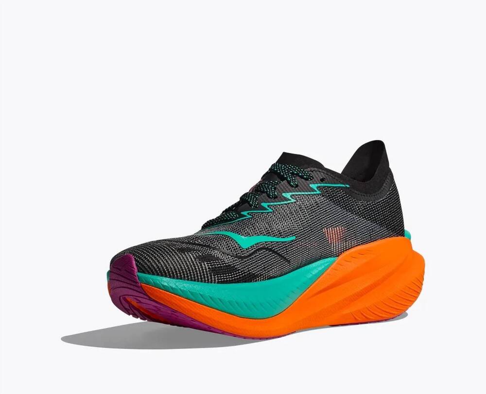 NEW HOKA men's mach x2 sneakers in black/electric aqua